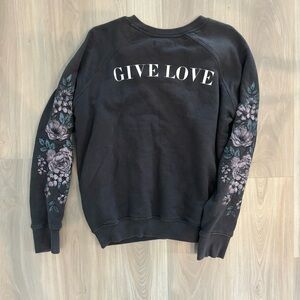 Spiritual Gangster Black 'Give Love' Crewneck with Floral Sleeves
